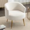 Velvet Armchair Accent Tub Barrel Chair With Gold Metal Legs,Ivory