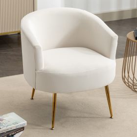 Velvet Armchair Accent Tub Barrel Chair With Gold Metal Legs,Ivory