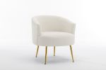 Velvet Armchair Accent Tub Barrel Chair With Gold Metal Legs,Ivory