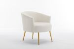 Velvet Armchair Accent Tub Barrel Chair With Gold Metal Legs,Ivory