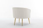 Velvet Armchair Accent Tub Barrel Chair With Gold Metal Legs,Ivory
