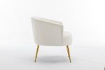 Velvet Armchair Accent Tub Barrel Chair With Gold Metal Legs,Ivory