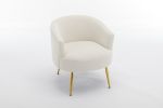 Velvet Armchair Accent Tub Barrel Chair With Gold Metal Legs,Ivory