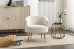 Velvet Armchair Accent Tub Barrel Chair With Gold Metal Legs,Ivory