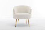 Velvet Armchair Accent Tub Barrel Chair With Gold Metal Legs,Ivory