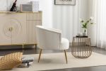Velvet Armchair Accent Tub Barrel Chair With Gold Metal Legs,Ivory