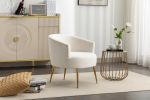 Velvet Armchair Accent Tub Barrel Chair With Gold Metal Legs,Ivory