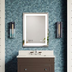Frameless Rectangular LED Light Bathroom Vanity Mirror (Size: 24*32)
