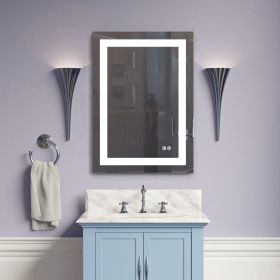 Frameless Rectangular LED Light Bathroom Vanity Mirror (Size: 20*28)