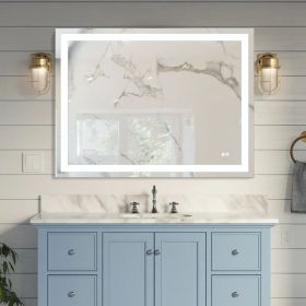Frameless Rectangular LED Light Bathroom Vanity Mirror (Size: 48*36)