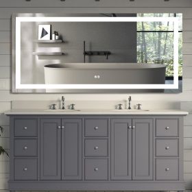 Frameless Rectangular LED Light Bathroom Vanity Mirror (Size: 60*28)