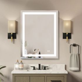 Frameless Rectangular LED Light Bathroom Vanity Mirror (Size: 28*36)
